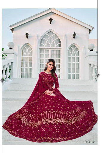 Red georgette thread and sequence with embroidery work lehenga choli