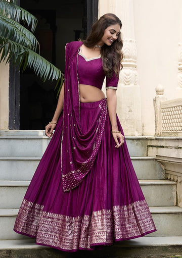 Wine lehenga choli for women Pure Zari Woven chanderi lehenga choli
