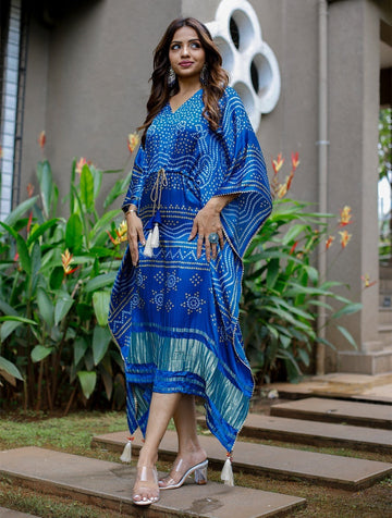 Blue Gaji silk Designer Kaftan  For Women Or Girls