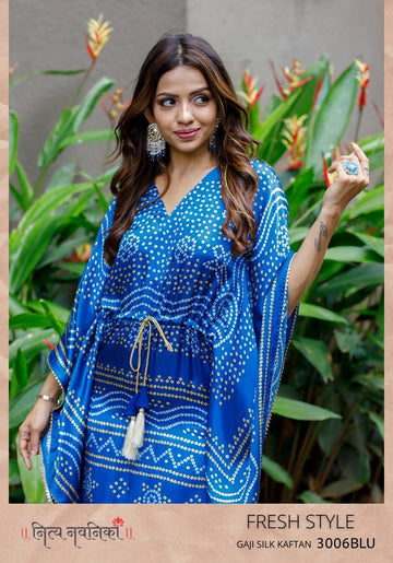 Blue Gaji silk Designer Kaftan  For Women Or Girls
