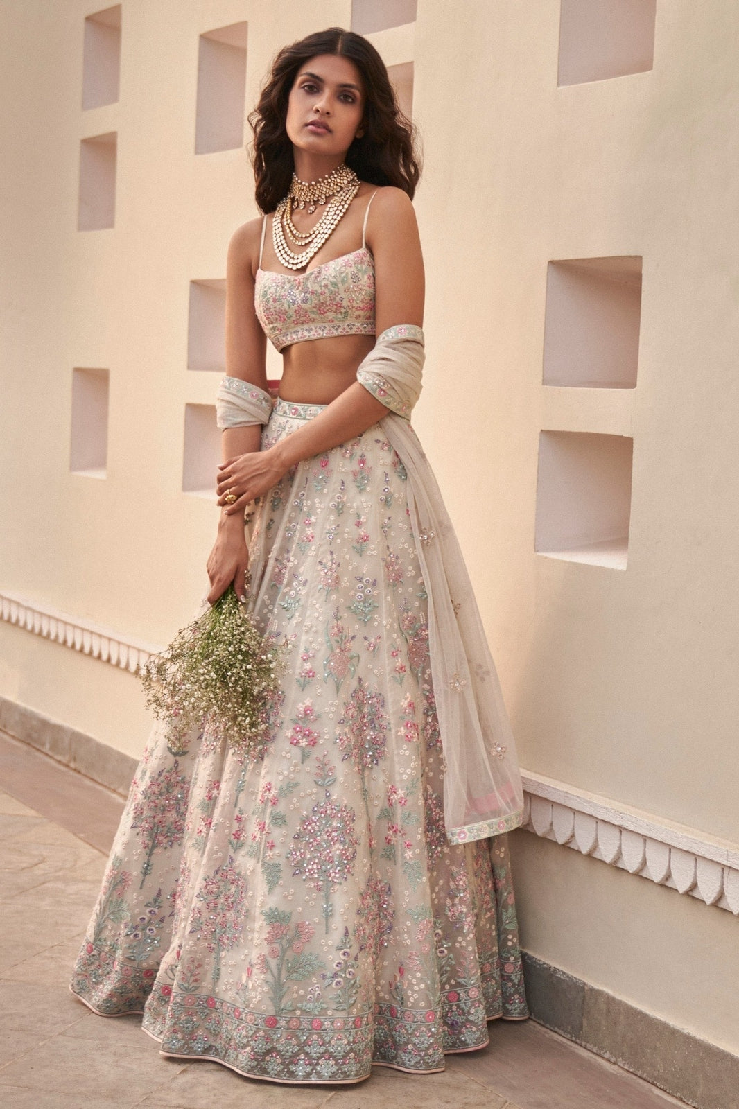 Lehenga Indian Wedding Clothing Off White Georgette Lehenga Choli