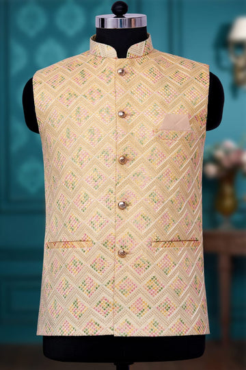 Yellow  Silk Mens Kurta Pajama Indian Wedding Party Wear Embroidery Kurtas