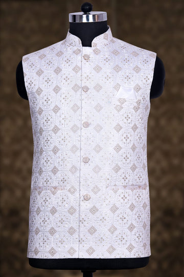 Off White Silk Mens Kurta Pajama Indian Wedding Party Wear Embroidery Kurtas