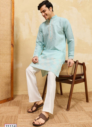 sky blue men's kurta with pajama , indian wedding wear (Copy)
