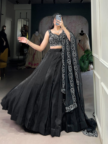 Designer Ethnic wear black Sequins Embroidery Work lehenga choli