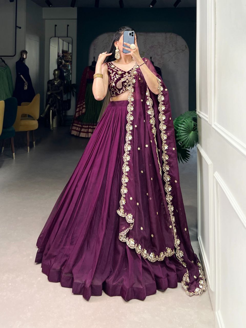 Wine Color lehenga choli with Sequence, Zari,Dori Embroidery Work wedding party wear lehenga choli with dupatta