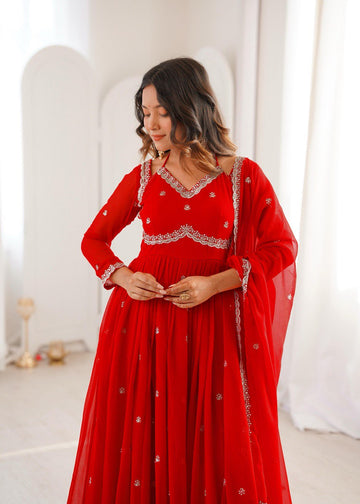 Red anarkali and gown