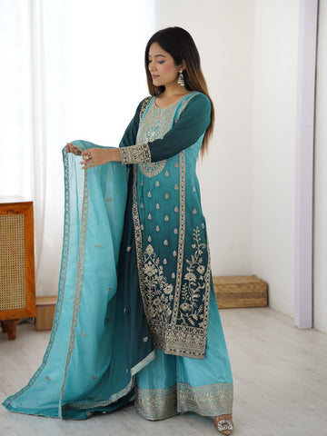 Sky blue plaza pair and dupatta and top