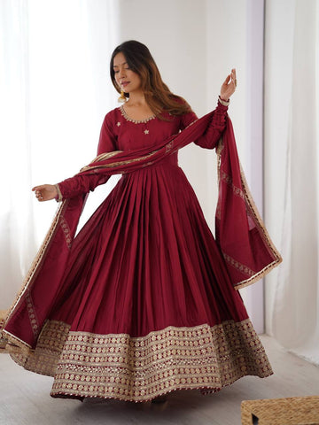 Red Anarkali Gown and pent and dupatta