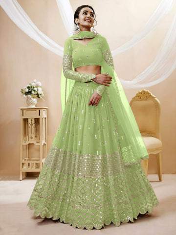 Pistachio Green Sequin-Work Lehenga