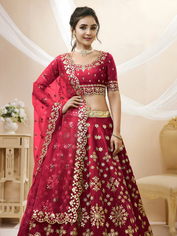 ROYAL RED FOIL EMBROIDERED LEHENGA SET