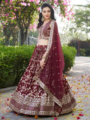 Luxurious Maroon Lehenga Choli Set