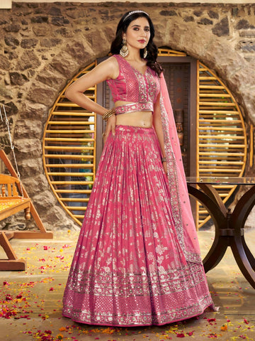 Luxurious Peach Lehenga Choli Set