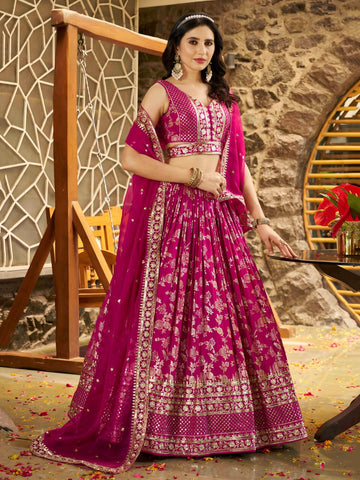 Luxurious Rani Pink Lehenga Choli Set