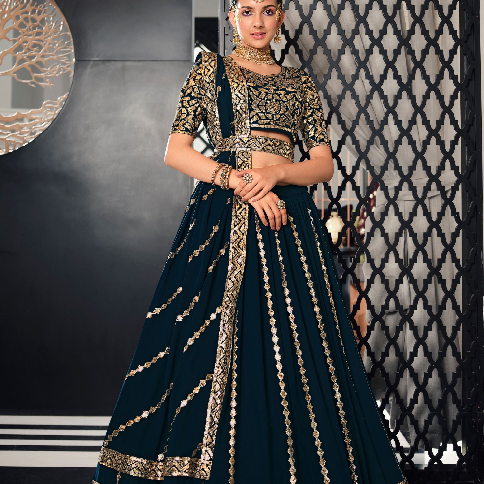 Black Color lehenga choli with Thread with Sequence Embroidery Work  wedding party wear lehenga choli with dupatta