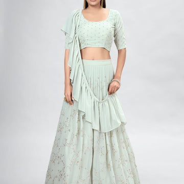 Designer   Light Green color lehenga choli with Sequence and Thread  Work  wedding party wear lehenga choli with dupatta