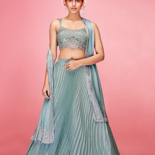 Designer Sky Blue color lehenga choli with Crush ,  Thread and Hand  Work    wedding party wear lehenga choli with dupatta