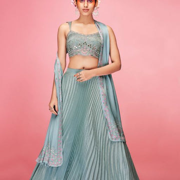 Designer Sky Blue color lehenga choli with Crush ,  Thread and Hand  Work    wedding party wear lehenga choli with dupatta