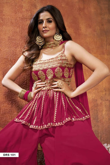 Pink georgette Salwar Kameez peplum style plazzo suit