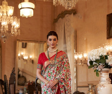 Red Smoothy Patola Silk Saree for women, designer latest wedding wear saree