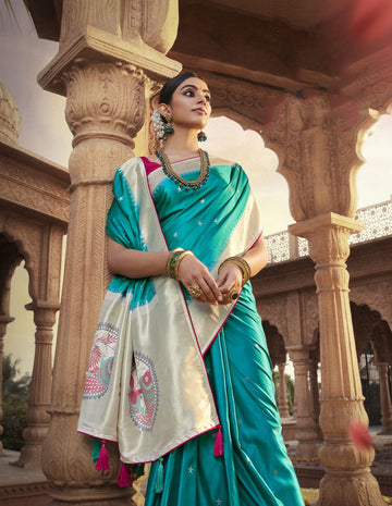Teal Blue   Paithani saree for women wedding  wear party wear designer sarees