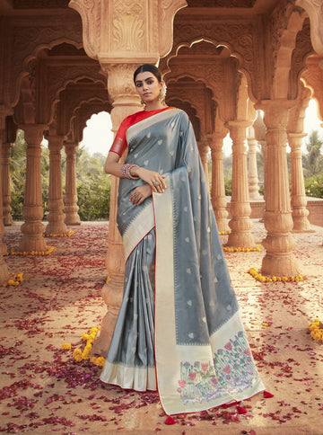 Gray   Paithani saree for women wedding  wear party wear designer sarees