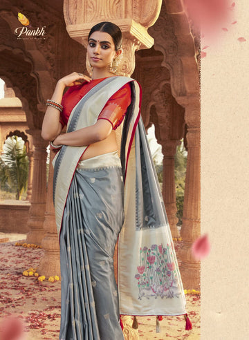 Gray   Paithani saree for women wedding  wear party wear designer sarees
