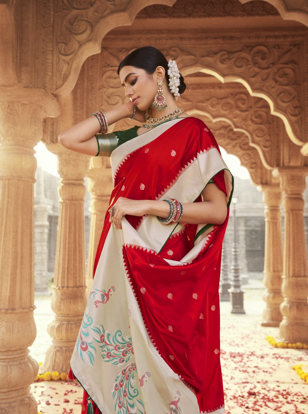 Red   Paithani saree for women wedding  wear party wear designer sarees
