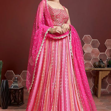 Pink Multi Color Lehenga Choli Wedding Party Wear bridal wear