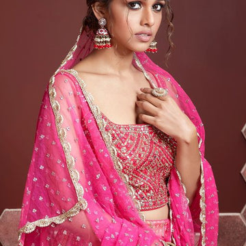 Pink Multi Color Lehenga Choli Wedding Party Wear bridal wear