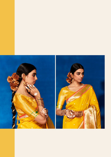 Yellow  Paithani Silk  saree for women wedding  wear party wear designer sarees