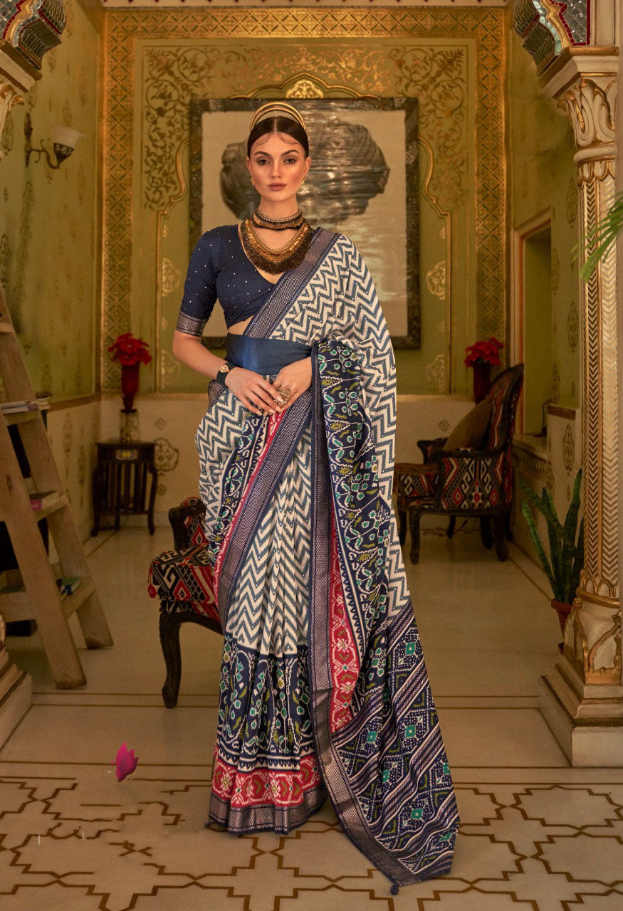 Blue Patola Silk Saree for women designer latest wedding wear saree