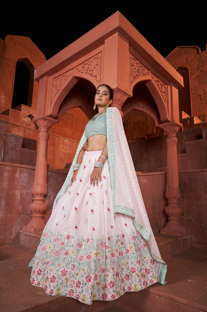 Pastel pink(Light pink ) lehenga choli for women designer georgette material wedding wear lehenga choli