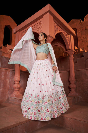 Pastel pink(Light pink ) lehenga choli for women designer georgette material wedding wear lehenga choli