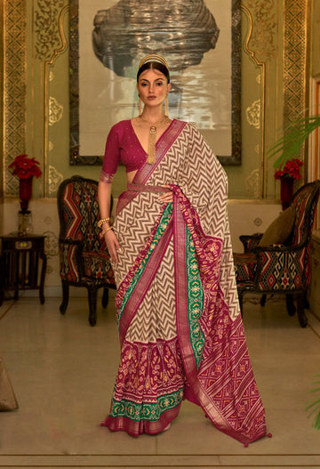 Pink Patola Silk Saree for women designer latest wedding wear saree