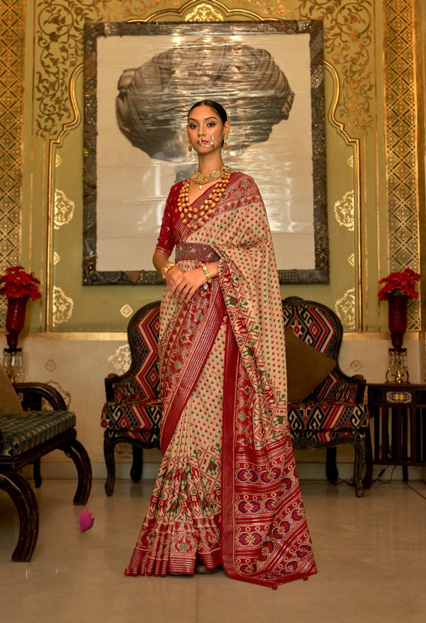 Red Patola Silk Saree for women designer latest wedding wear saree
