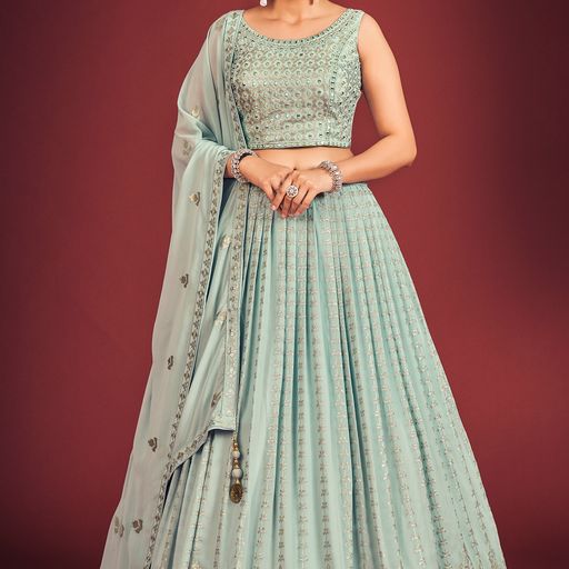 Sky Blue Color lehenga choli with Thread Siquence  Work  wedding party wear lehenga choli with dupatta