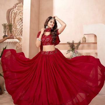 Red  Multi Sequins Embroidery Work lehenga choli with Faux Georgette dupatta