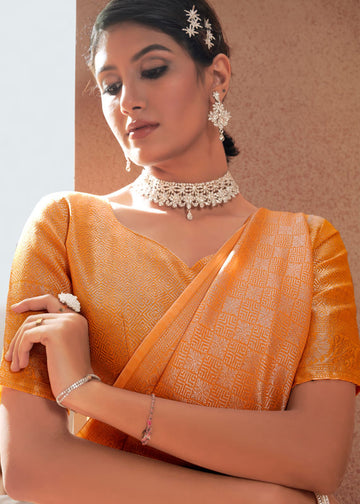 Musterd Yellow Silk Saree for women designer latest wedding wear saree