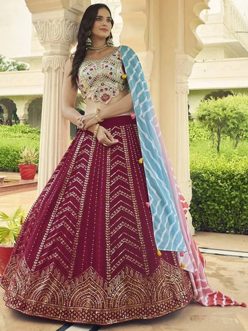 Stylish Latest Designer Marron and white lehenga choli for women Georgette  Zari, Thread, Sequence work bridal wear chaniya choli