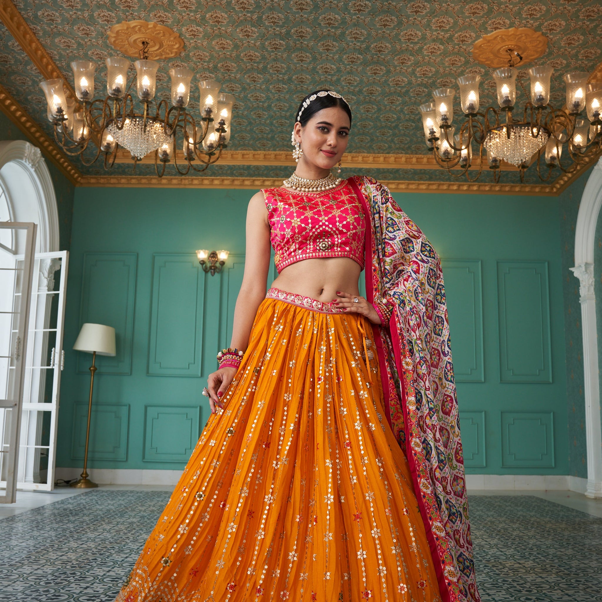 Yellow and Pink Ready to Wear Lehenga choli for women or girls