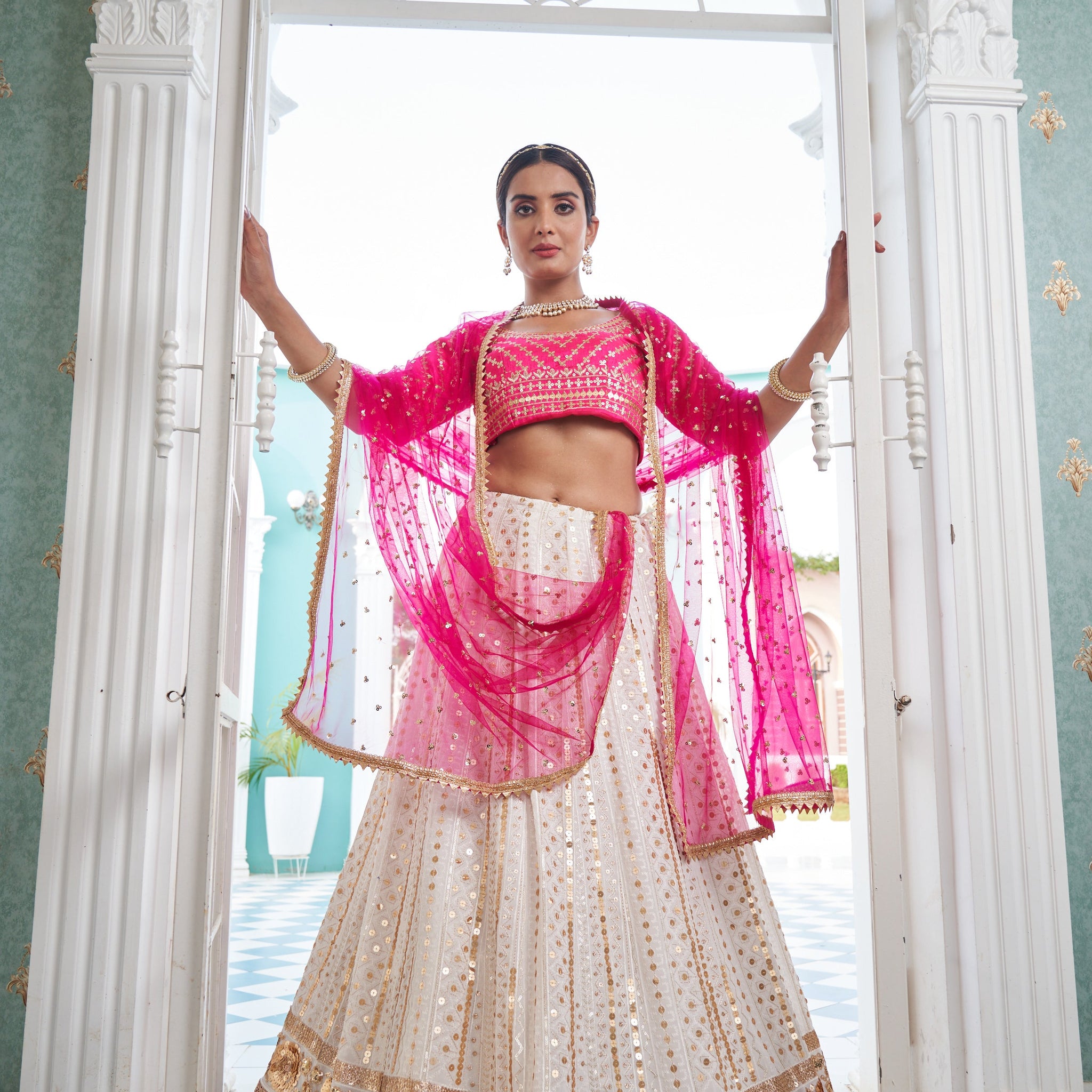 White and Pink  Ready to Wear Lehenga choli for women or girls