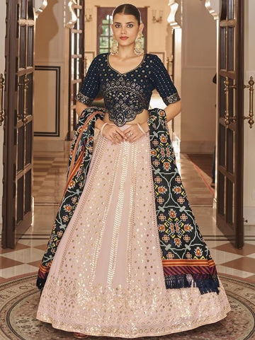 Trending Green and marron lehenga choli for women with patola print dupatta mehendi function wear lengha