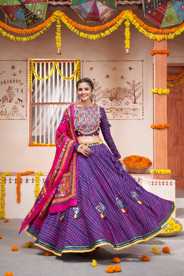 Purple All over Print with Embroidery Patch   Work  lehenga choli with   Cotton   dupatta