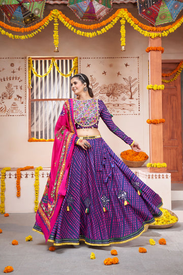 Purple All over Print with Embroidery Patch   Work  lehenga choli with   Cotton   dupatta