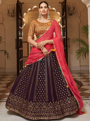 Latest New Designer Wine colour Sequence work lehenga choli for women bridal wear lengha choli