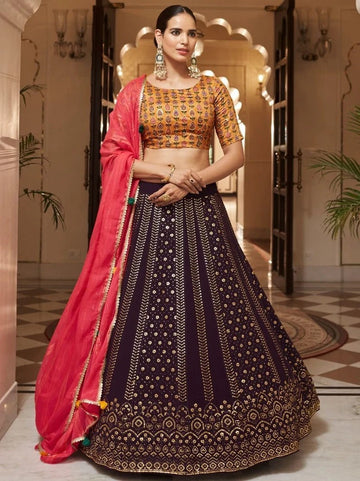 Latest New Designer Wine colour Sequence work lehenga choli for women bridal wear lengha choli