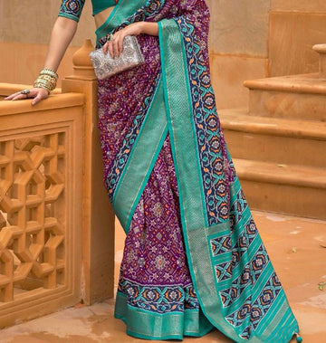 Purple Patola Silk Weaving Silk Saree for women designer latest wedding wear saree