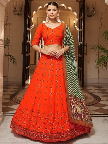 Orange lehenga choli for women Sequence work indian wedding wear bridal wear lengha choli