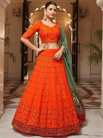 Orange lehenga choli for women Sequence work indian wedding wear bridal wear lengha choli